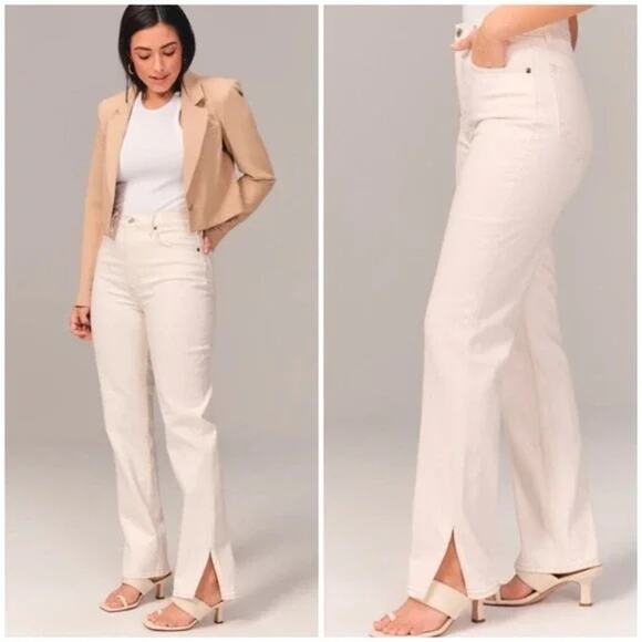 Abercrombie The 90's Straight Curve Love Ultra High Rise Jeans Cream 6 Petite - Picture 1 of 11